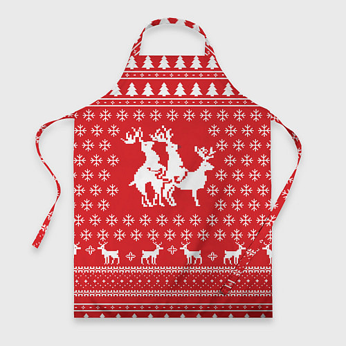 Фартук Свитер с оленями красный / 3D-принт – фото 1
