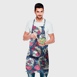 Фартук кулинарный Реалистичные черепа с розами, цвет: 3D-принт — фото 2