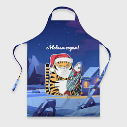Фартук кулинарный Тигр с огромной рыбой, цвет: 3D-принт