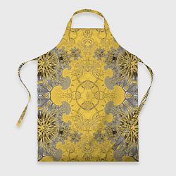 Фартук кулинарный Коллекция Фрактальная мозаика Желтый на черном 573, цвет: 3D-принт