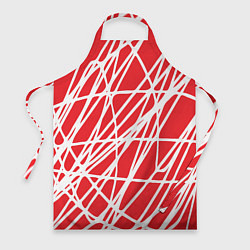 Фартук кулинарный Белые линии на красном фоне Абстракция, цвет: 3D-принт
