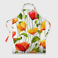 Фартук кулинарный Волнообразный узор из цветков мака Лето, цвет: 3D-принт