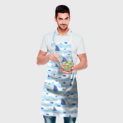 Фартук кулинарный Волны, рыбки и плавники акул - паттерн, цвет: 3D-принт — фото 2