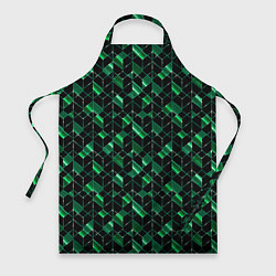 Фартук кулинарный Геометрический узор, зеленые фигуры на черном, цвет: 3D-принт