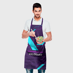 Фартук кулинарный Символ Valorant в неоновых цветах на темном фоне, цвет: 3D-принт — фото 2