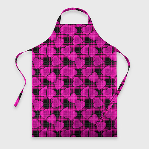 Фартук Black and pink hearts pattern on checkered / 3D-принт – фото 1