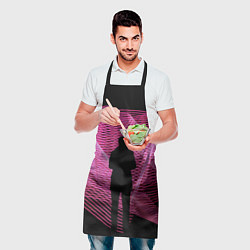 Фартук кулинарный Неоновые розовые волны и силуэт человека, цвет: 3D-принт — фото 2