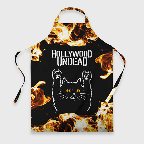 Фартук Hollywood Undead рок кот и огонь / 3D-принт – фото 1