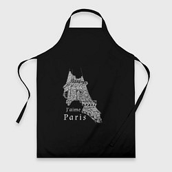 Фартук кулинарный Эйфелева башня и надпись Я люблю Париж на черном ф, цвет: 3D-принт