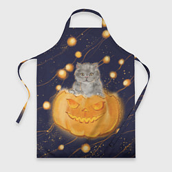 Фартук кулинарный Котик в тыкве, хеллоуин, цвет: 3D-принт