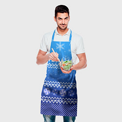 Фартук кулинарный Новогодний узор на синем фоне, цвет: 3D-принт — фото 2