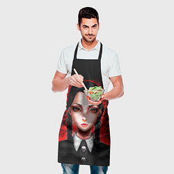 Фартук кулинарный Уэнсдэй на красном фоне, цвет: 3D-принт — фото 2