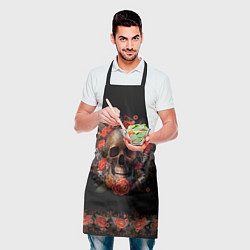 Фартук кулинарный Череп украшенный цветами, цвет: 3D-принт — фото 2