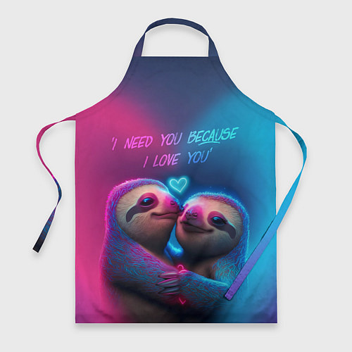 Фартук Влюбленные ленивцы обнимаются на фоне неонового се / 3D-принт – фото 1