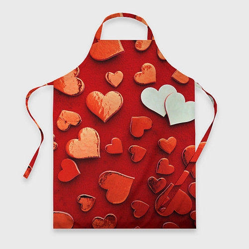 Фартук Красные сердца на красном фоне / 3D-принт – фото 1