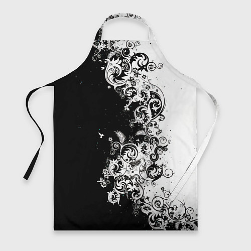 Фартук Черно-белые цветы и колибри / 3D-принт – фото 1