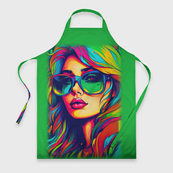 Фартук кулинарный Девушка с разноцветными волосами, цвет: 3D-принт