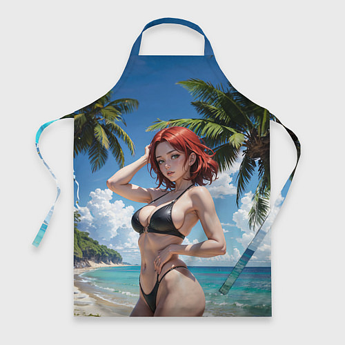 Фартук Девушка с рыжими волосами на пляже / 3D-принт – фото 1