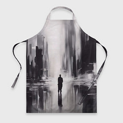 Фартук кулинарный Большой мрачный город с силуэтом человека, цвет: 3D-принт