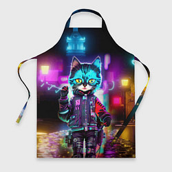 Фартук кулинарный Cool kitten - cyberpunk - neon glow, цвет: 3D-принт