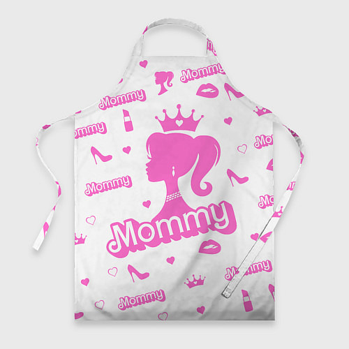 Фартук Мамочка - силуэт барби: паттерн розовый на белом ф / 3D-принт – фото 1