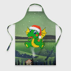 Фартук кулинарный Зеленый дракончик 2024, цвет: 3D-принт
