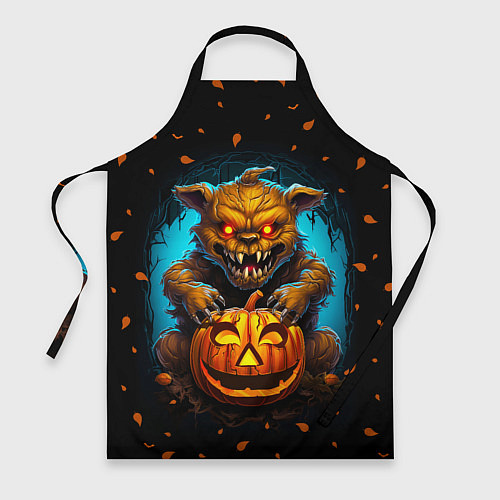 Фартук Halloween - страшный медведь с тыквой / 3D-принт – фото 1
