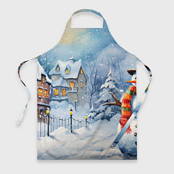 Фартук кулинарный Новогодний снеговик с шарфом, цвет: 3D-принт