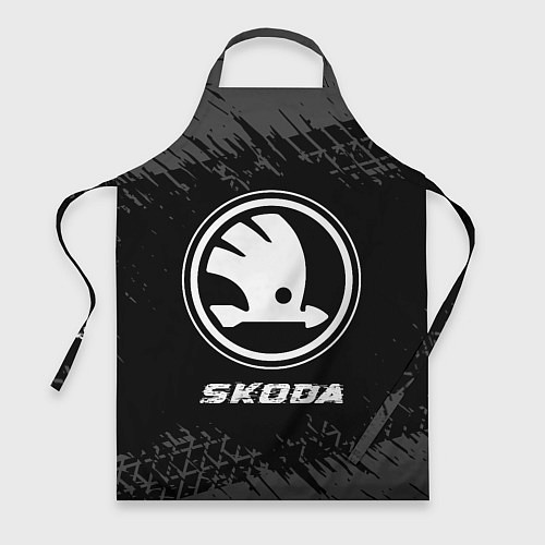 Фартук Skoda speed на темном фоне со следами шин / 3D-принт – фото 1