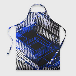 Фартук кулинарный Киберпанк линии белые и синие, цвет: 3D-принт