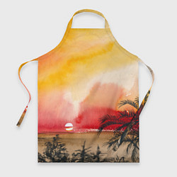 Фартук кулинарный Тропический закат акварель, цвет: 3D-принт