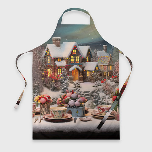 Фартук Объемные новогодние домики / 3D-принт – фото 1