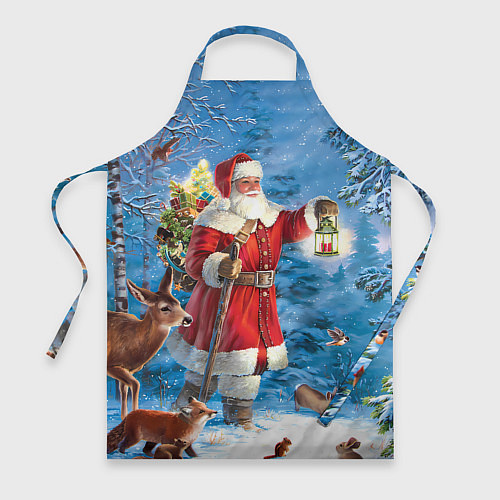 Фартук Дед Мороз в лесу с животными / 3D-принт – фото 1