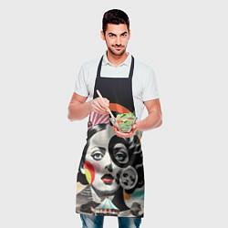 Фартук кулинарный Женщина и животные винтажный коллаж, цвет: 3D-принт — фото 2