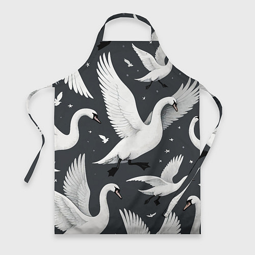 Фартук Стая белых лебедей летящих в небе / 3D-принт – фото 1