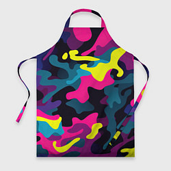 Фартук кулинарный Кислотная яркая абстракция в камуфляжном стиле, цвет: 3D-принт