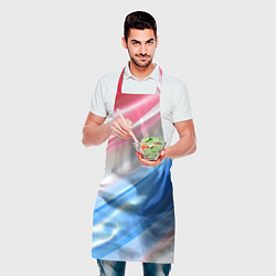 Фартук кулинарный Белые синие красные светлые полосы абстракции, цвет: 3D-принт — фото 2