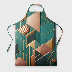 Фартук кулинарный Арт деко зеленый и золотой узор из геометрических, цвет: 3D-принт