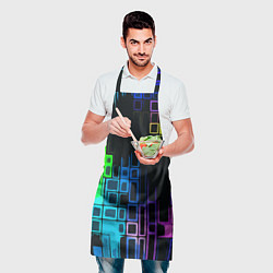 Фартук кулинарный Разноцветные прямоугольники на чёрном фоне, цвет: 3D-принт — фото 2