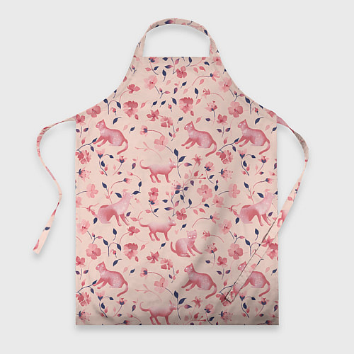 Фартук Розовый паттерн с цветами и котиками / 3D-принт – фото 1