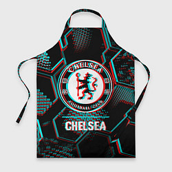 Фартук кулинарный Chelsea FC в стиле glitch на темном фоне, цвет: 3D-принт