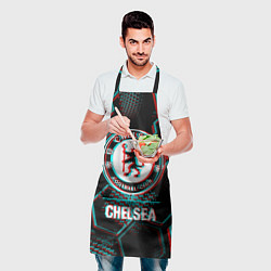 Фартук кулинарный Chelsea FC в стиле glitch на темном фоне, цвет: 3D-принт — фото 2