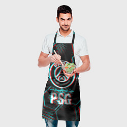 Фартук кулинарный PSG FC в стиле glitch на темном фоне, цвет: 3D-принт — фото 2