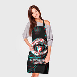 Фартук кулинарный Manchester United FC в стиле glitch на темном фоне, цвет: 3D-принт — фото 2