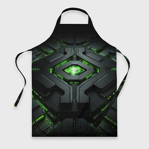 Фартук Объемная абстрактная яркая зеленая фигура на черно / 3D-принт – фото 1