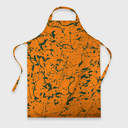Фартук Оранжевый с брызгами зеленой краски / 3D-принт – фото 1