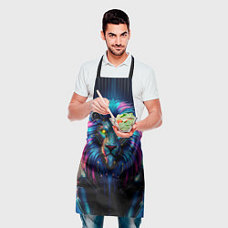 Фартук кулинарный Неоновый лев в стиле киберпанк, цвет: 3D-принт — фото 2