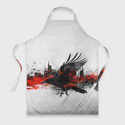 Фартук кулинарный Силуэт черного ворона и города, цвет: 3D-принт