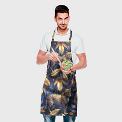 Фартук кулинарный Леопард с золотыми листьями паттерны, цвет: 3D-принт — фото 2