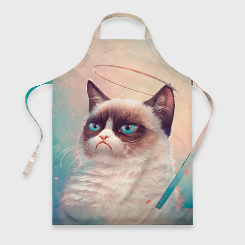 Фартук Мемный кот Grumpy Cat с нимбом / 3D-принт – фото 1